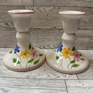 Porcelain Floral Candleholders  4.25x3.75" (Set of 2) Vintage *Glaze is Crackled